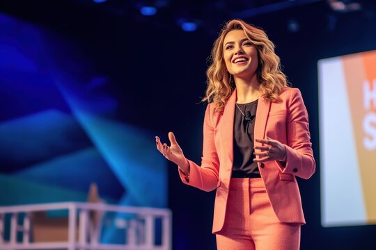 Spoken English online training presenter on stage